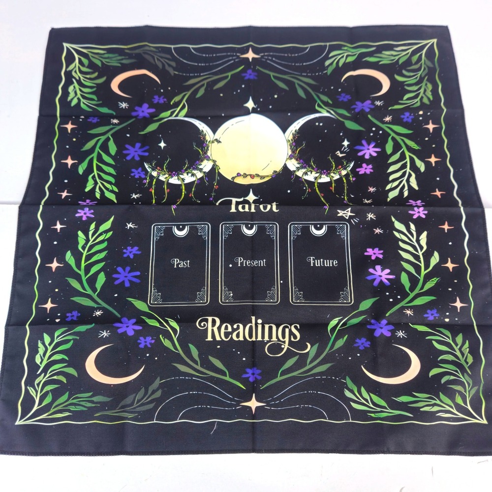 New Tarot Reading Altar Cloth Triple Moon Goddess Celestial Black Gold Green 19"